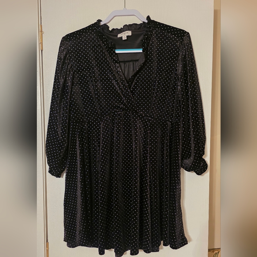 Umgee Black Long Sleeve Polka Dot Babydoll Dress